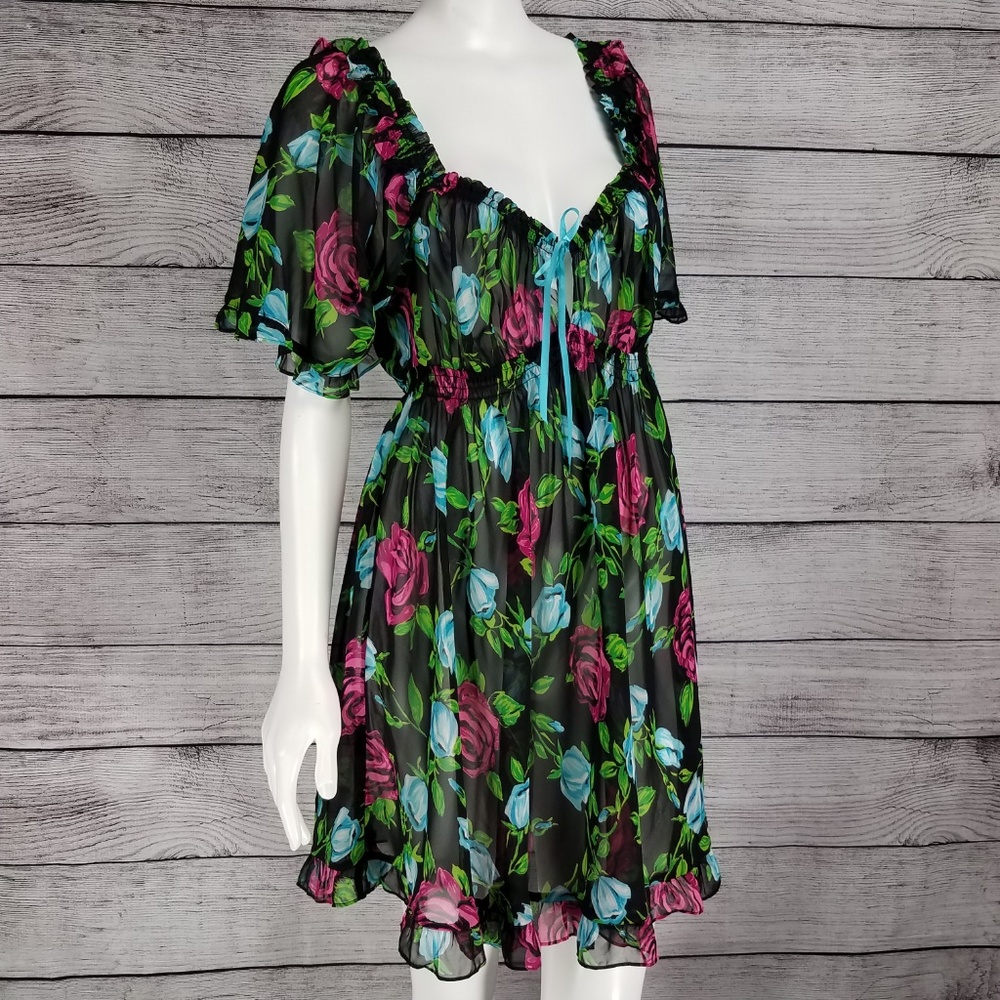 Betsey Johnson Intimates Sheer Floral Babydoll L